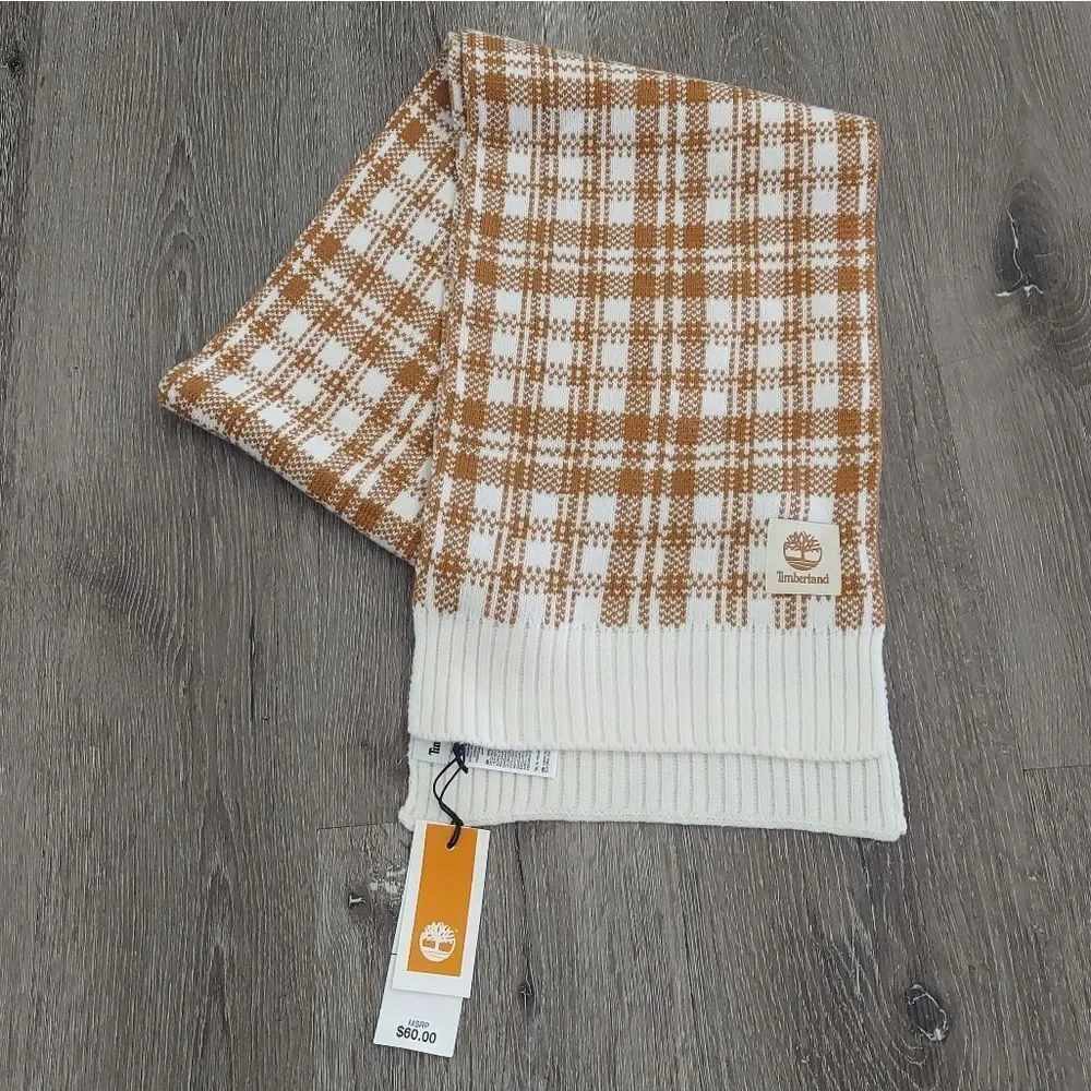 NWT Timberland Brown/White Buffalo Plaid Scarf One Size